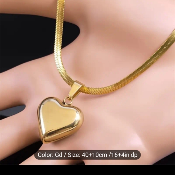 GENUINE 14K YELLOW GOLD OVER STAINLESS STEEL HERRINGBONE NECKLACE & 💛 PENDANT - Picture 2 of 6